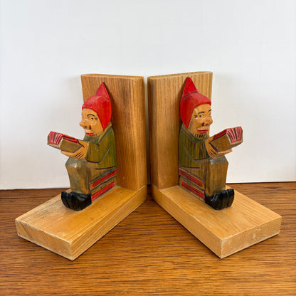Vintage houten boekensteunen kabouters