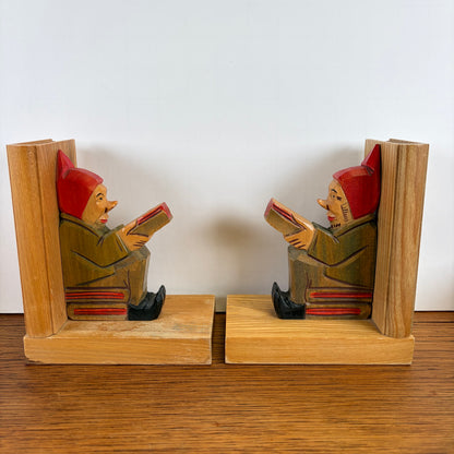Vintage houten boekensteunen kabouters