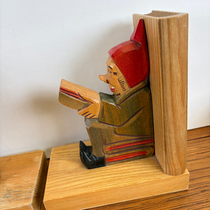 Vintage houten boekensteunen kabouters