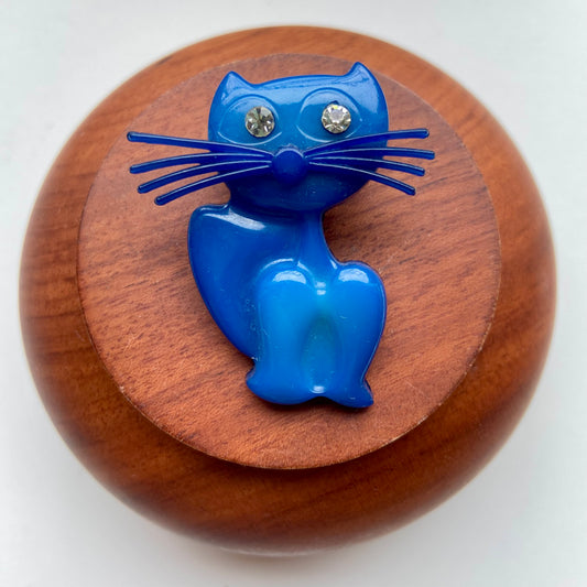Vintage broche kat blauw