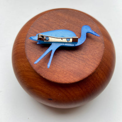 Vintage broche blauw reiger