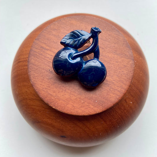 VIntage broche kers donkerblauw