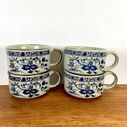4 vintage soepkomen blauw