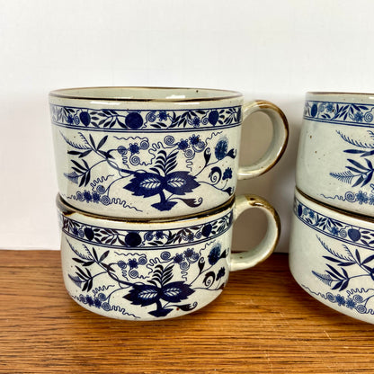 4 vintage soepkomen blauw