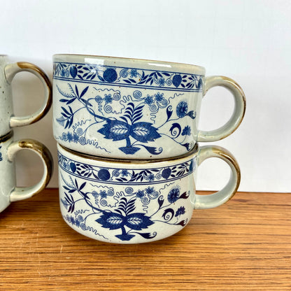 4 vintage soepkomen blauw