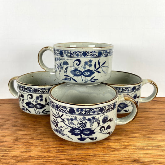 4 vintage soepkomen blauw