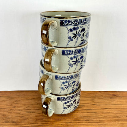 4 vintage soepkomen blauw