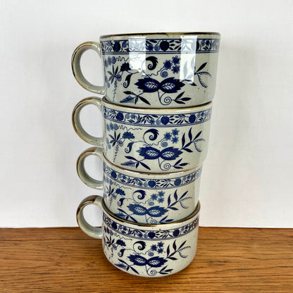 4 vintage soepkomen blauw