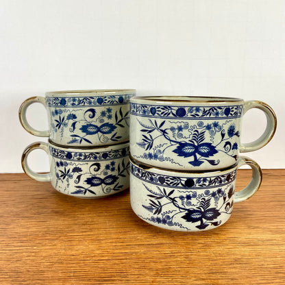 4 vintage soepkomen blauw