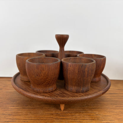 Vintage houten eierdopjes met houder