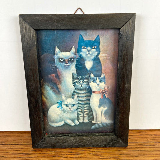 Vintage schilderij katten familie