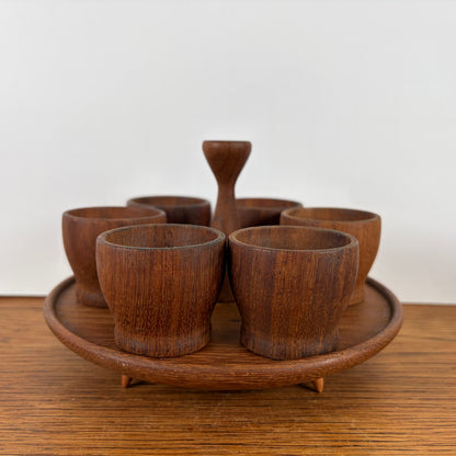 Vintage houten eierdopjes met houder