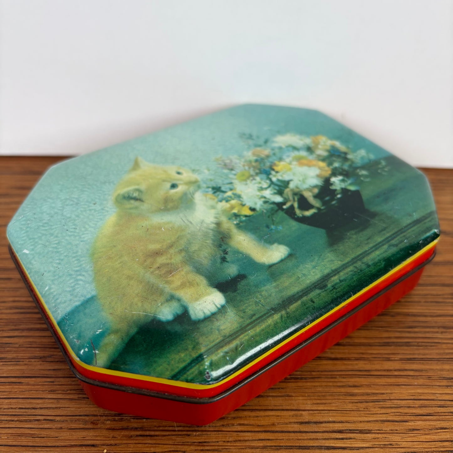 Vintage blikje rode kat
