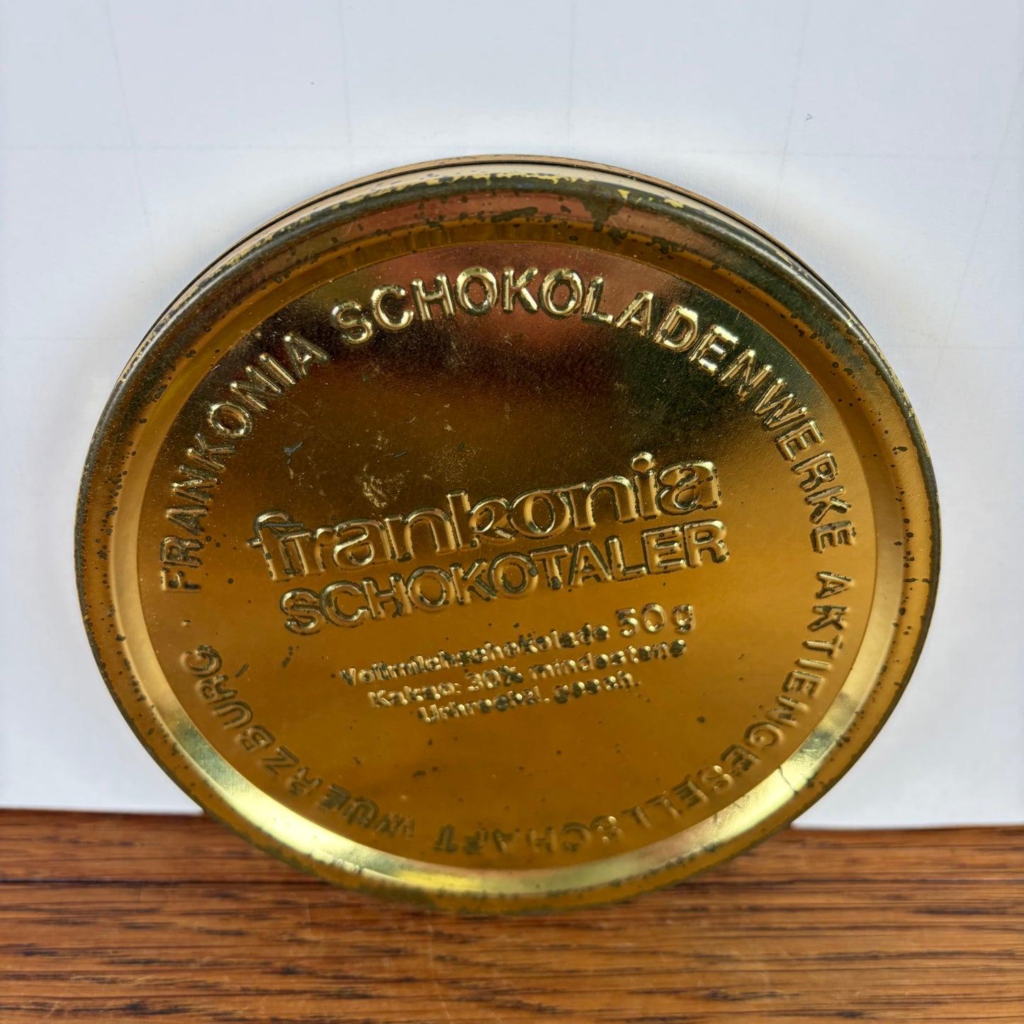 Vintage rond blikje Frankonia Schokotaler
