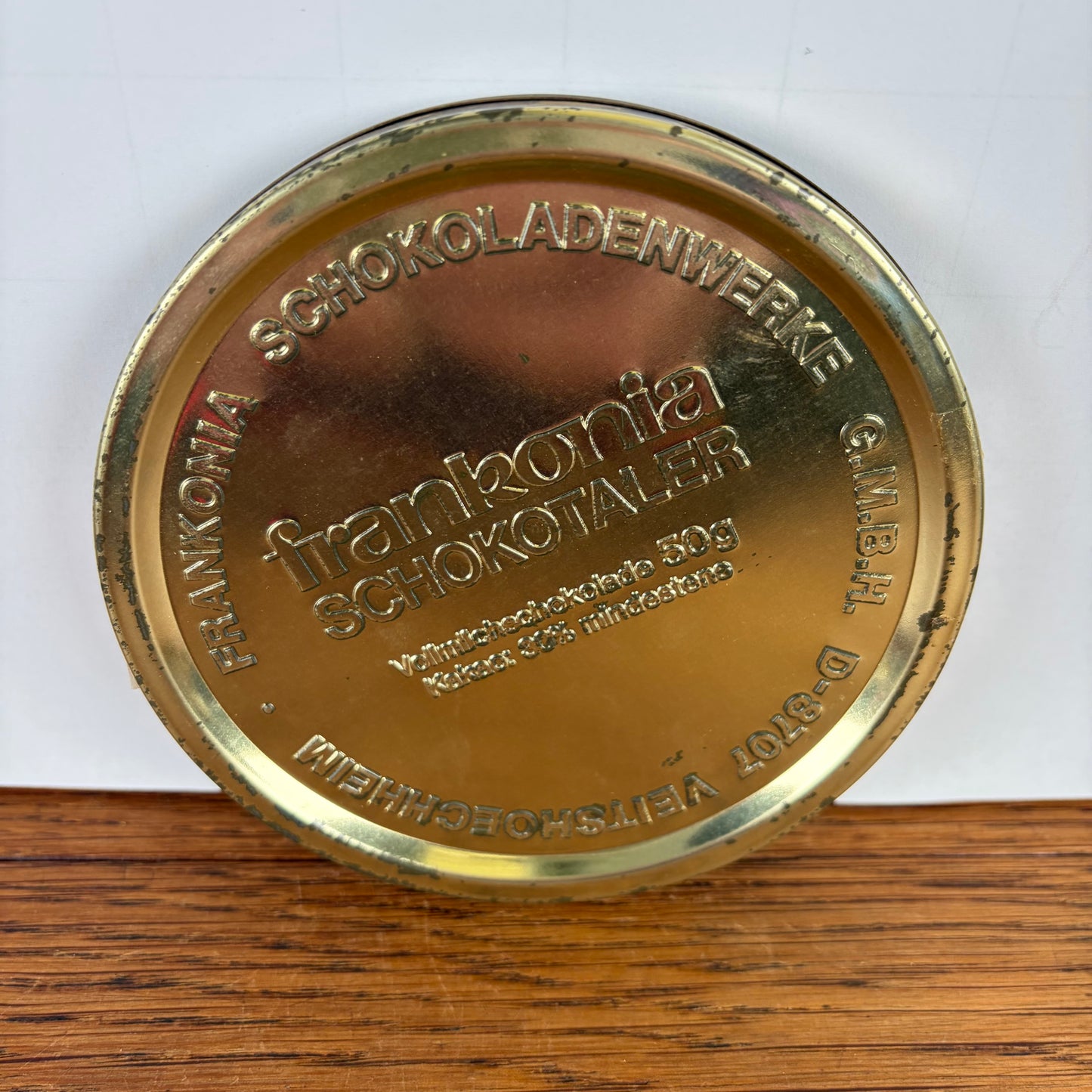 Vintage rond blikje Frankonia Schokotaler