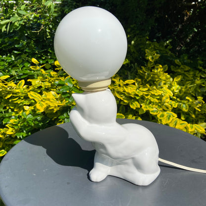 Vintage lamp witte kat zittend