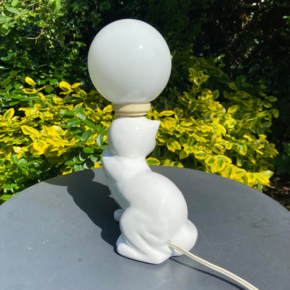 Vintage lamp witte kat zittend