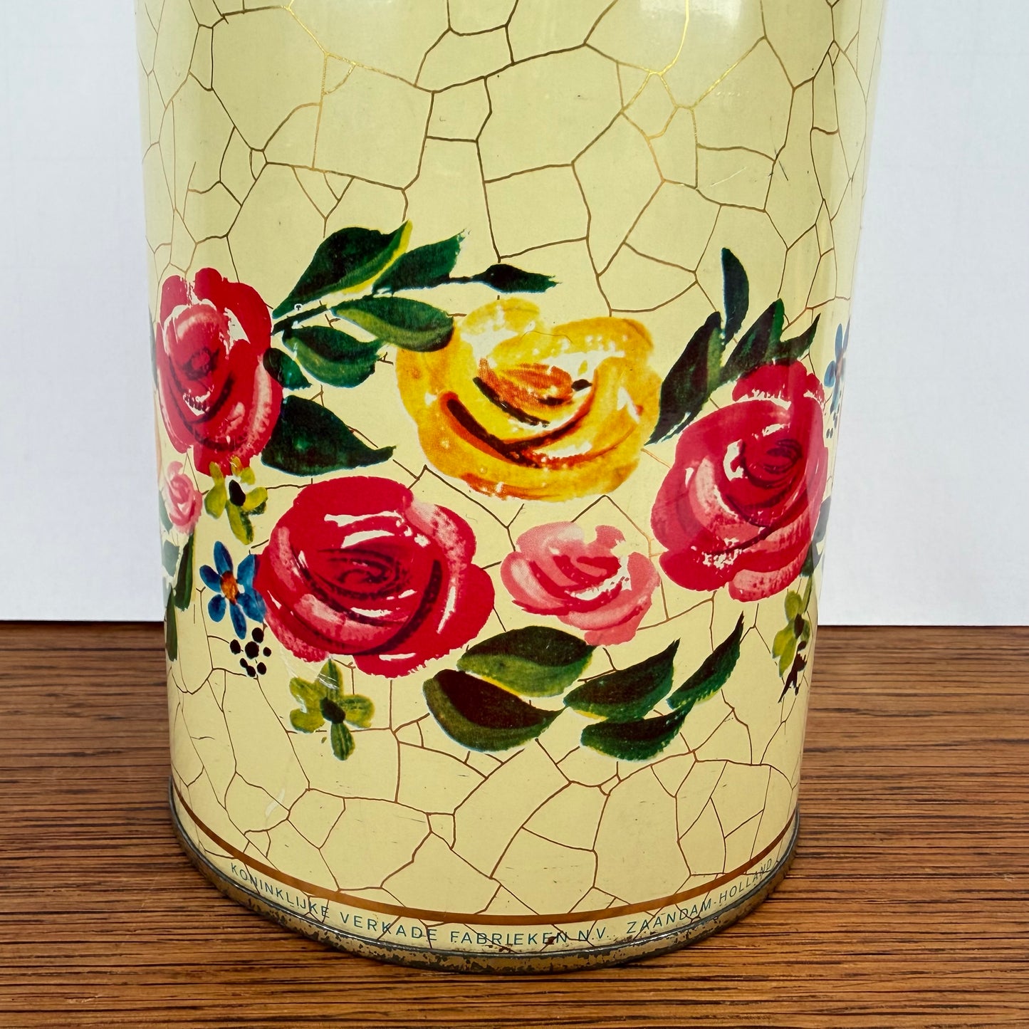 Vintage Verkade beschuitbus craquelé rozen