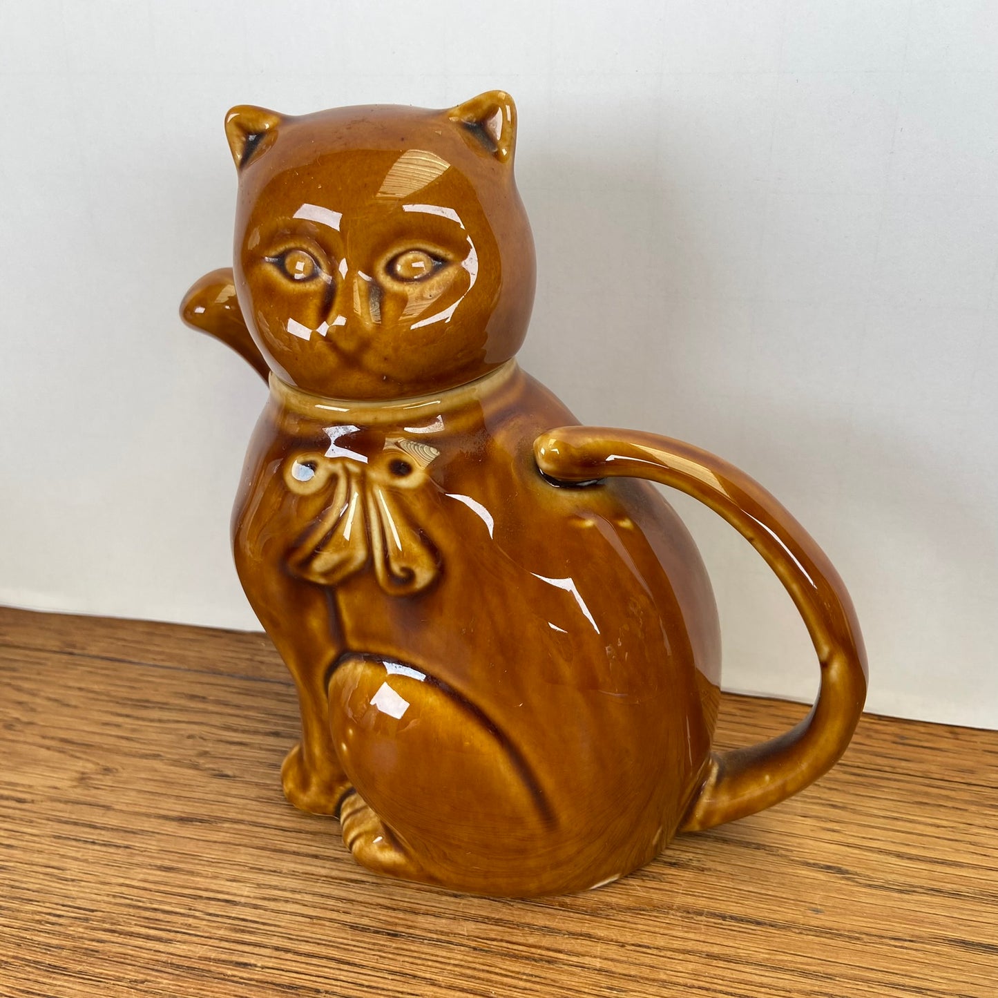 vintage katten theepot bruin