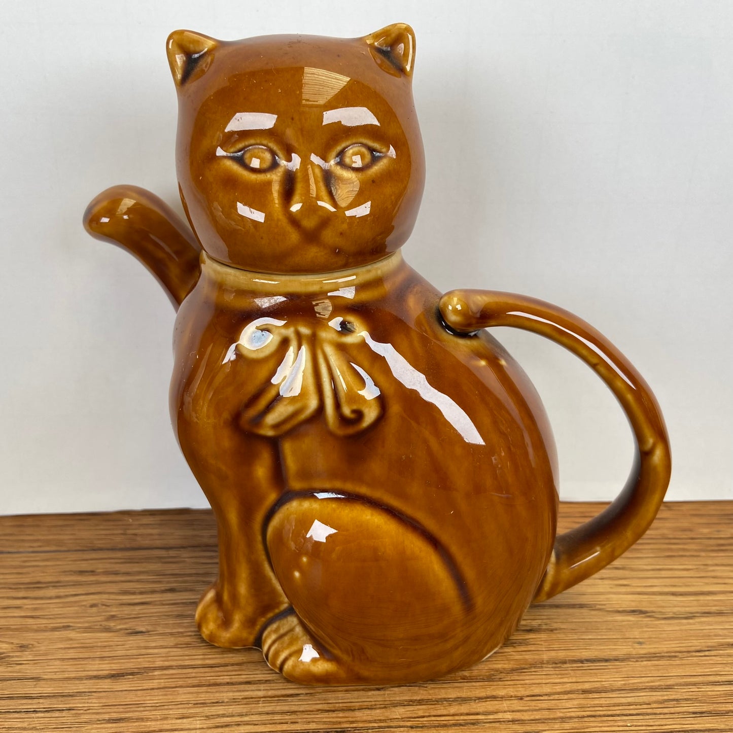 vintage katten theepot bruin