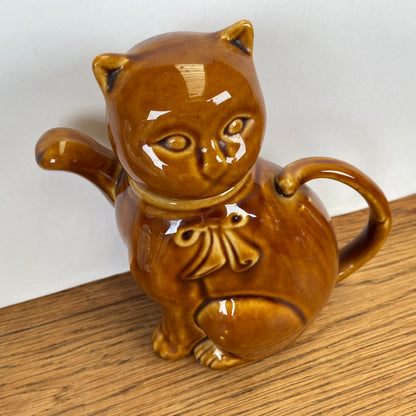 vintage katten theepot bruin