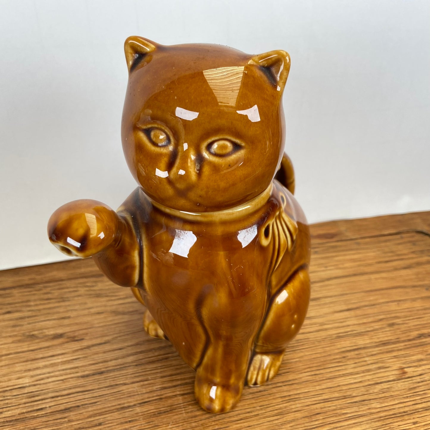 vintage katten theepot bruin