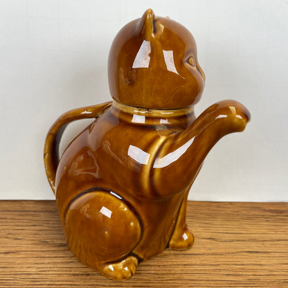 vintage katten theepot bruin