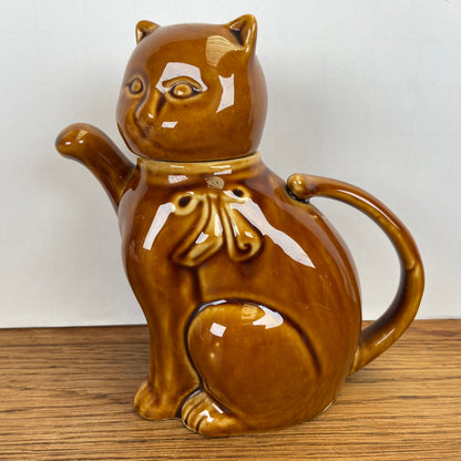 vintage katten theepot bruin