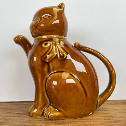 vintage katten theepot bruin