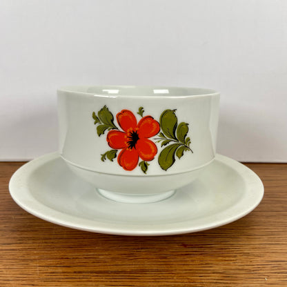 Vintage sauskom - soepkom rode bloem