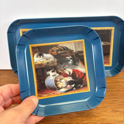 Vintage set 2 dienbladen katten