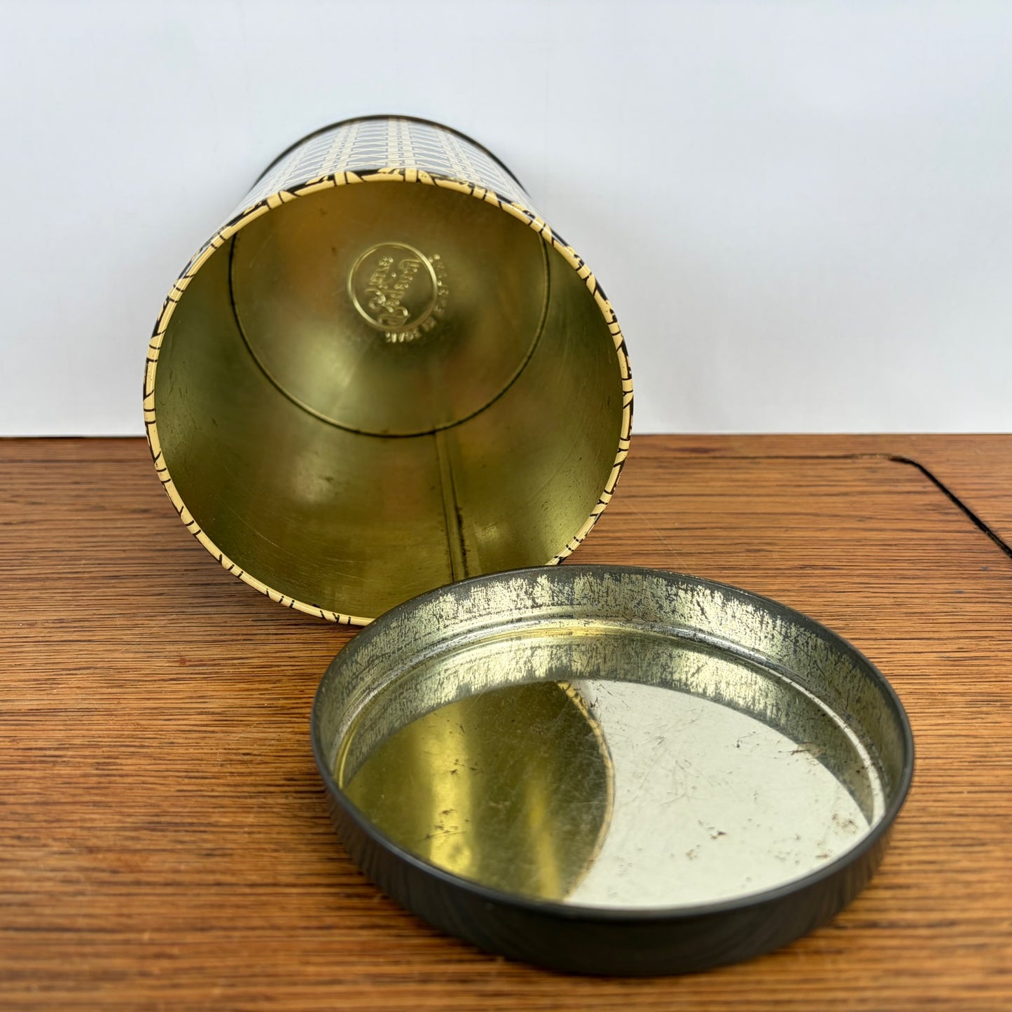 Vintage blik vlechtwerk motief bruin creme