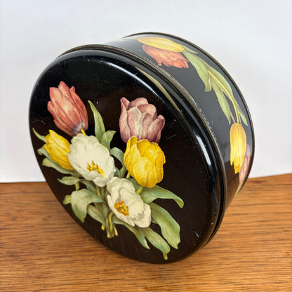 Vintage rond blik IRA tulpen zwart