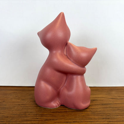Vintage keramiek beeldje twee katten roze