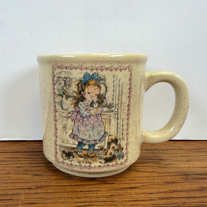 Vintage Sarah Kay mok meisje met puppies