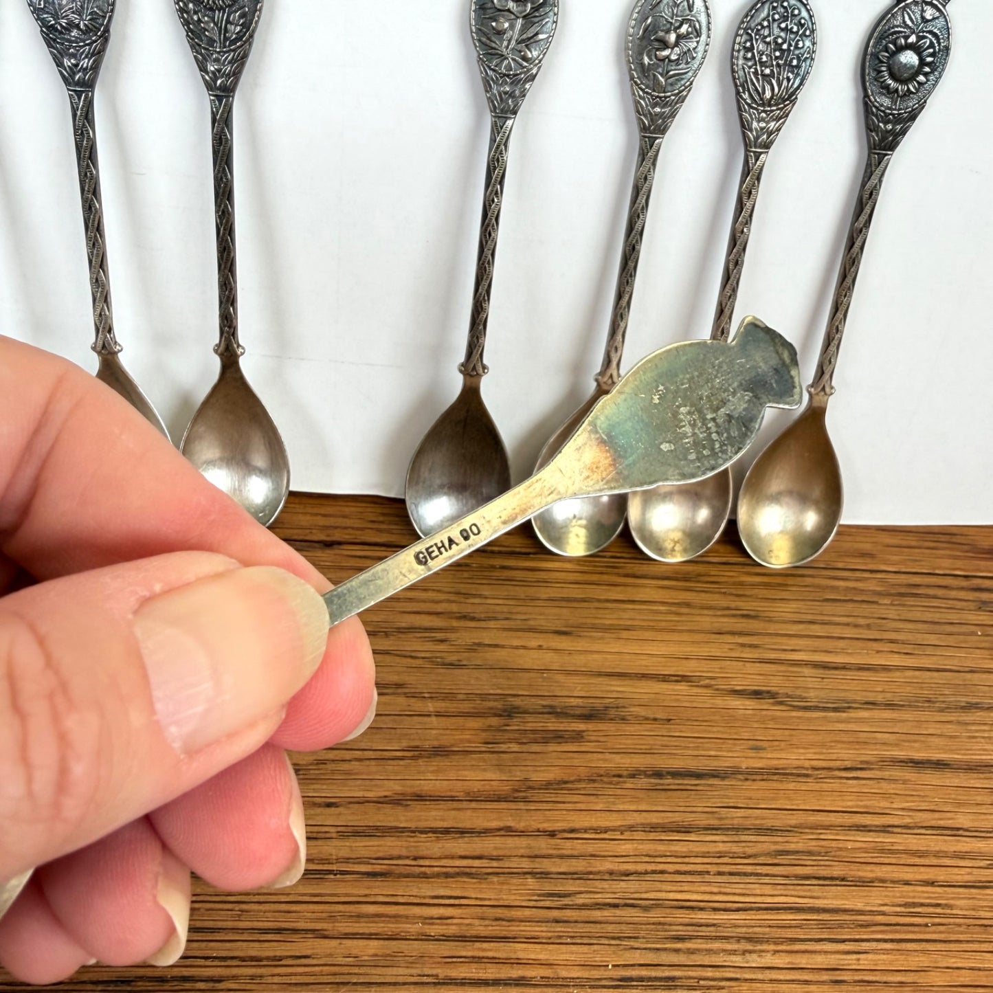 Vintage set van 9 koffielepeltjes bloemen