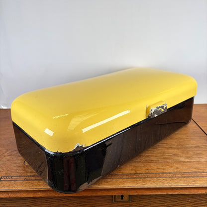 Vintage emaille broodtrommel geel zwart