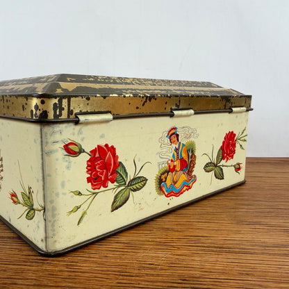 Vintage Niemeijer thee blik vogel en roosjes