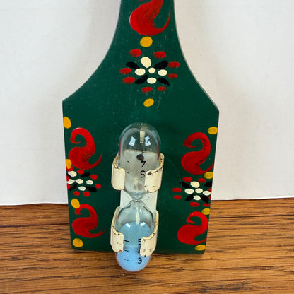 Vintage zandloper houten spatel groen geschilderd