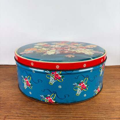 Vintage groot rond bloemenblik