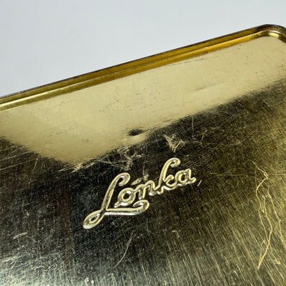 Vintage Lonka blik dame met hoed en tarwe