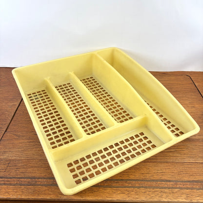 Vintage plastic dubbele bestekbak geel