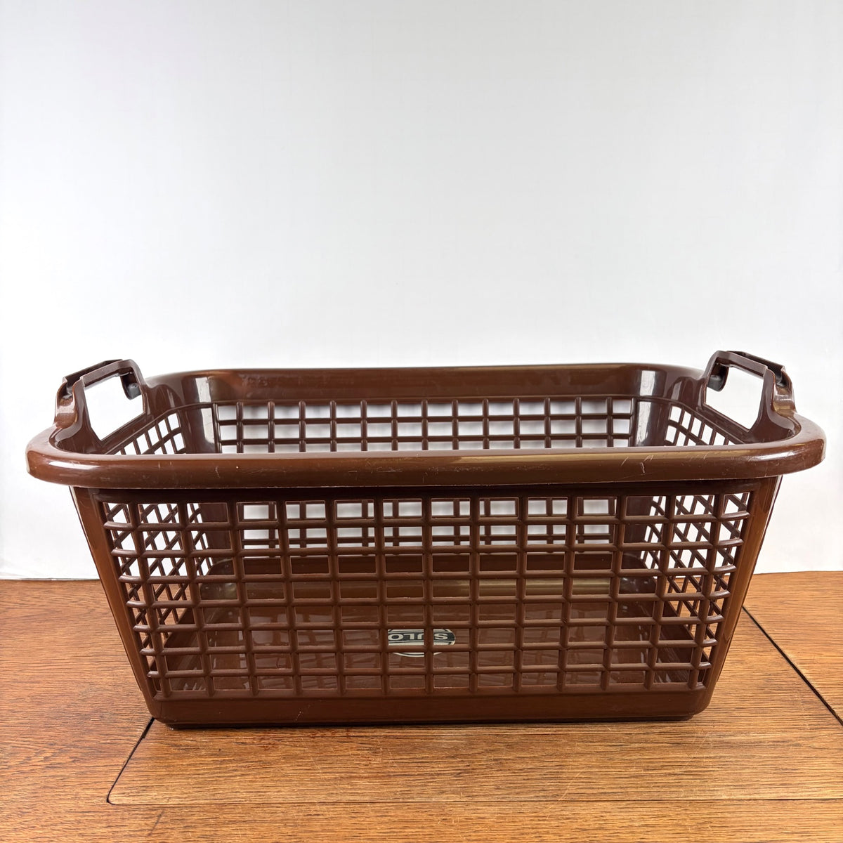 Vintage bruine plastic wasmand Sulo