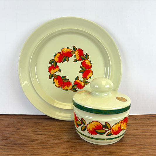 Vintage Emsa bord en potje appelmotief
