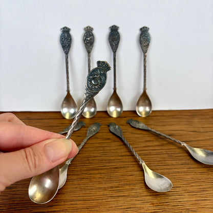 Vintage set van 9 koffielepeltjes bloemen