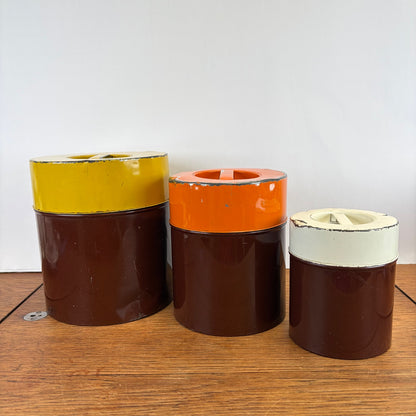 Vintage set van 3 blikken bruin geel oranje wit jaren 70