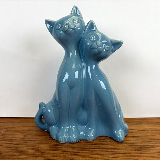 Vintage keramiek kattenbeeld blauw