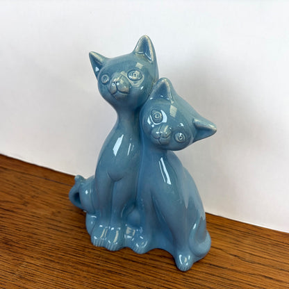 Vintage keramiek kattenbeeld blauw