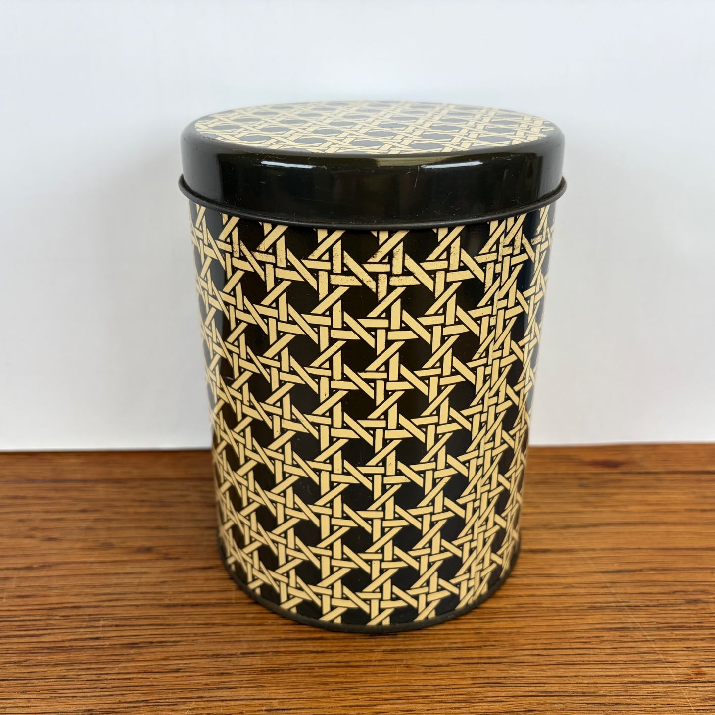 Vintage blik vlechtwerk motief bruin creme