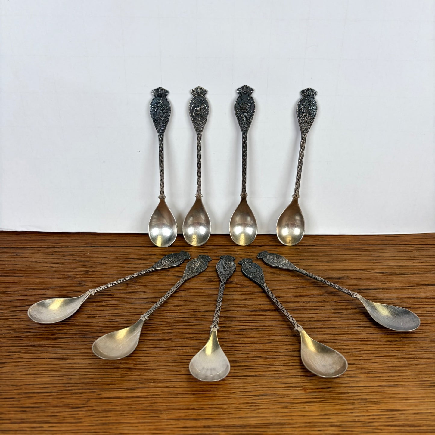 Vintage set van 9 koffielepeltjes bloemen